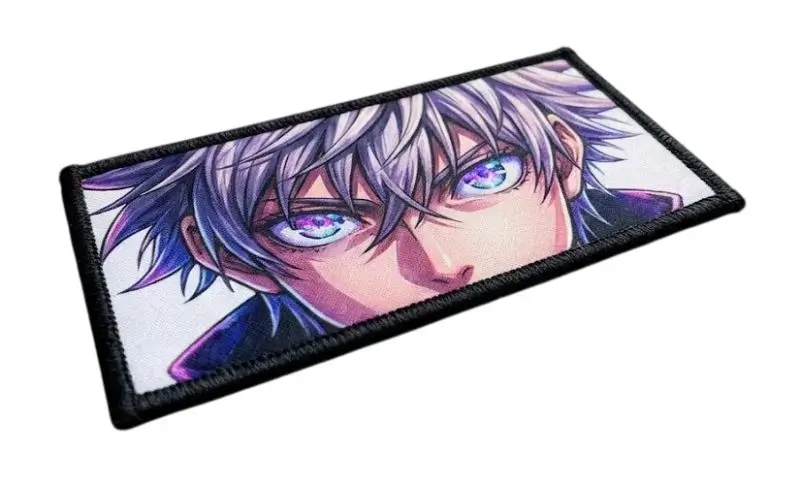 Printed cosplay patch showing detailed anime eye shading.