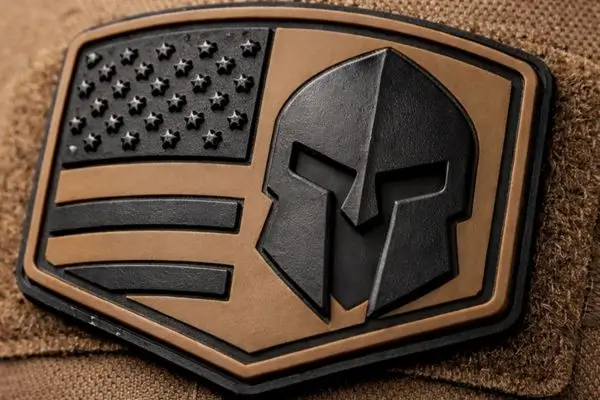 Custom PVC rubber tactical patch with Spartan helmet and American flag design