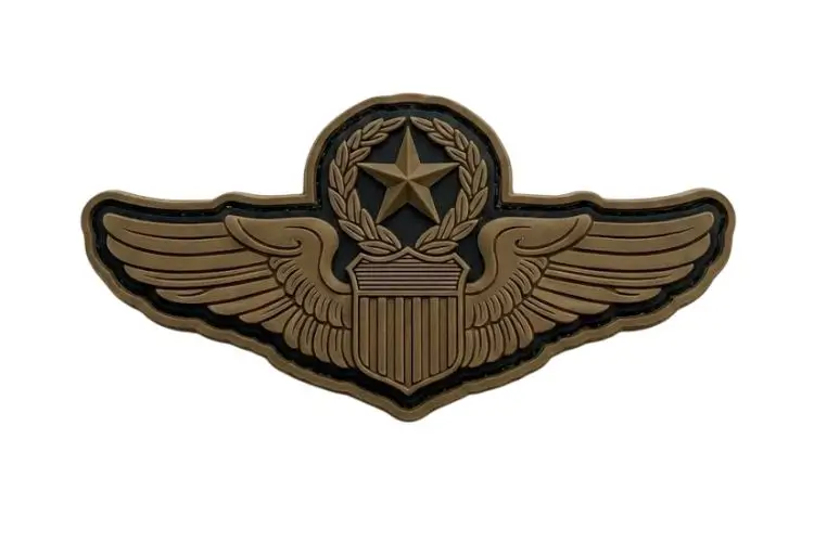 Custom 3D PVC U.S. Air Force Master Pilot wings patch in regulation coyote brown.